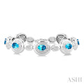 Silver Bold Oval Shape Gemstone & Diamond Bracelet