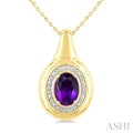 Gold Vermeil Bold Oval Shape Gemstone & Diamond Pendant