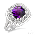 Silver Bold Cushion Shape Gemstone & Diamond Ring