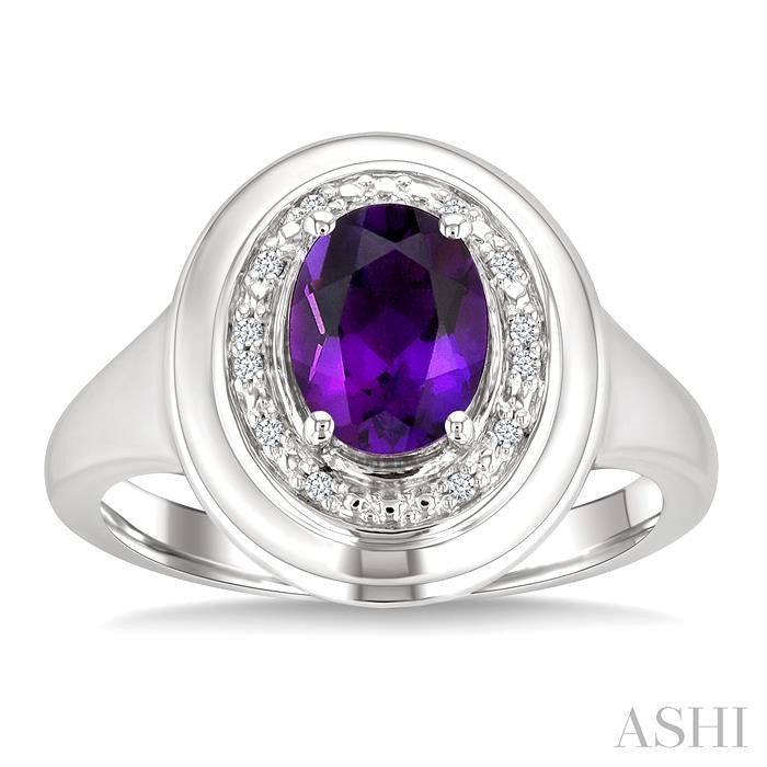 Silver Bold Oval Shape Gemstone & Diamond Ring