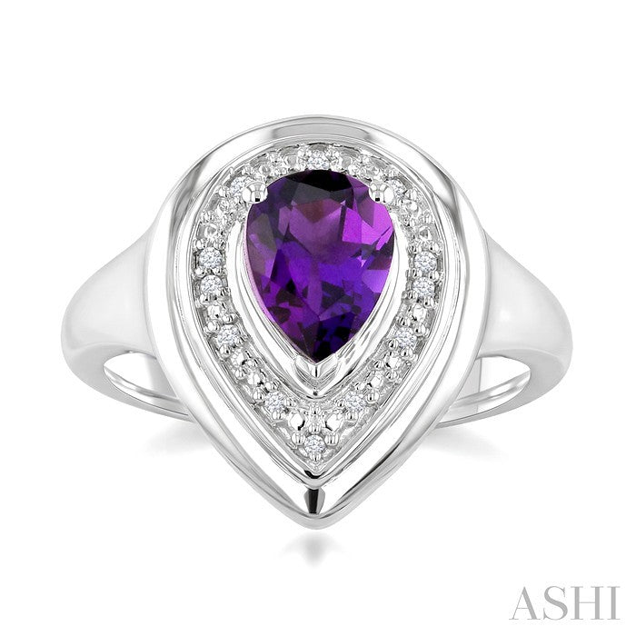 Silver Bold Pear Shape Gemstone & Diamond Ring