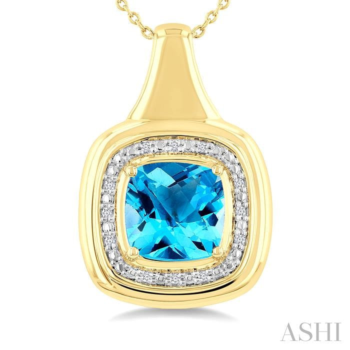 Gold Vermeil Bold Cushion Shape Gemstone & Diamond Pendant