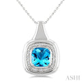 Silver Bold Cushion Shape Gemstone & Diamond Pendant