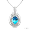 Silver Bold Oval Shape Gemstone & Diamond Pendant