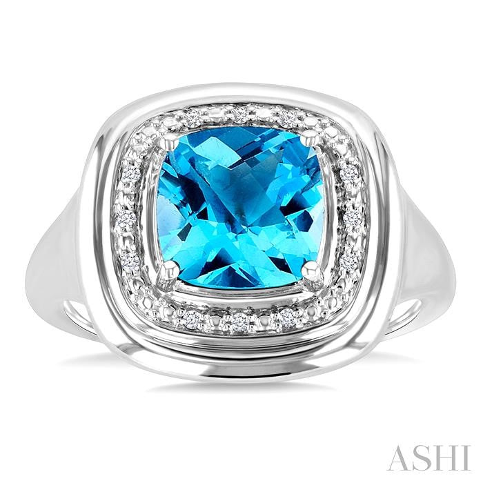Silver Bold Cushion Shape Gemstone & Diamond Ring