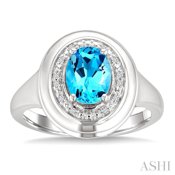Silver Bold Oval Shape Gemstone & Diamond Ring