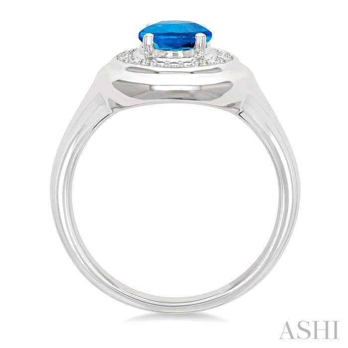 Silver Bold Oval Shape Gemstone & Diamond Ring