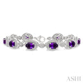 Silver Oval Shape Gemstone & Diamond Bracelet
