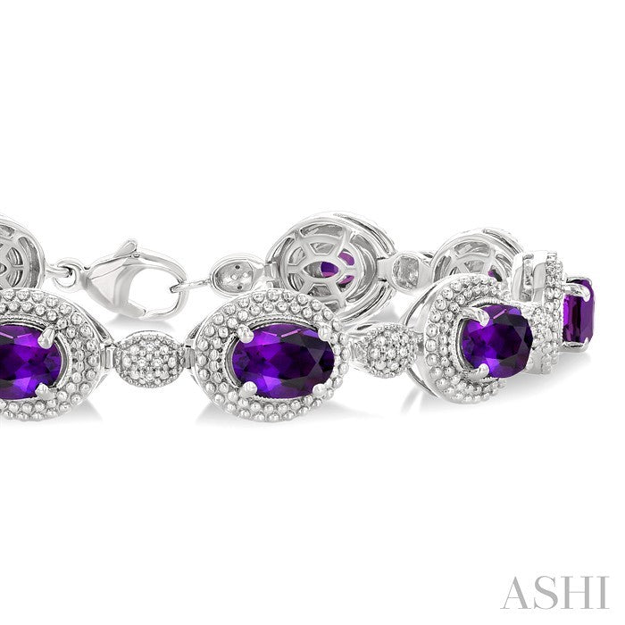 Silver Oval Shape Gemstone & Diamond Bracelet