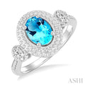 Silver Oval Shape Gemstone & Diamond Ring