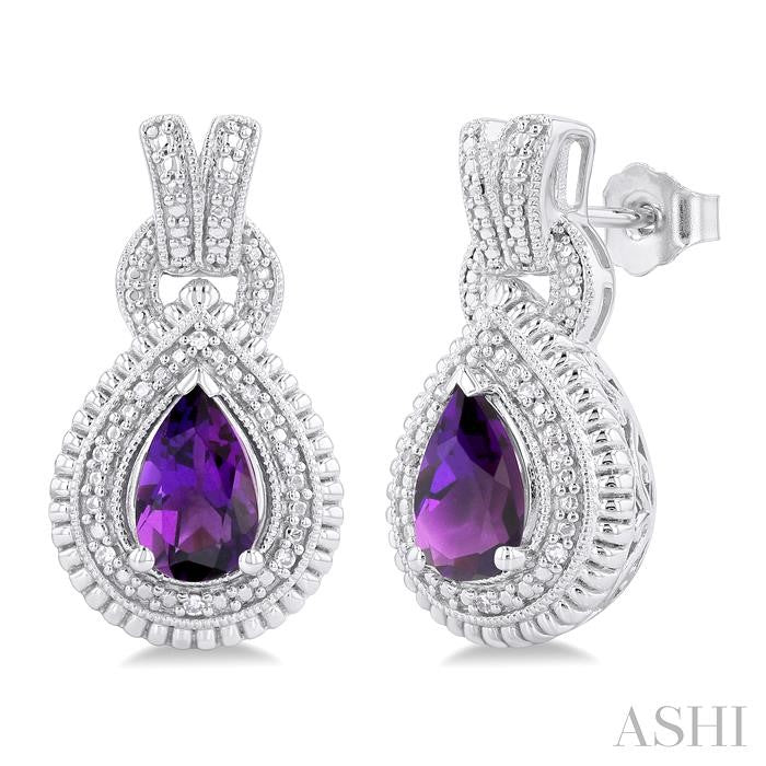 Silver Pear Shape Gemstone & Diamond Earrings