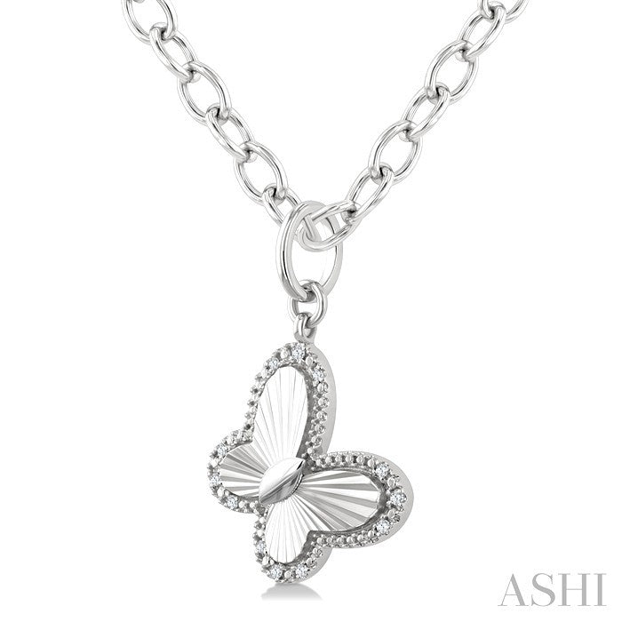 Silver Butterfly Fluted Medallion Diamond Pendant