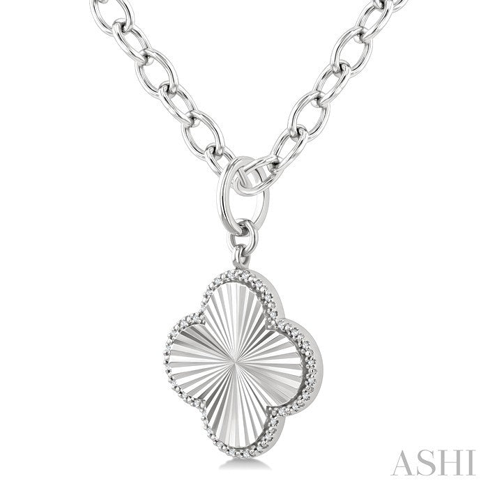Silver Clover Fluted Medallion Diamond Pendant