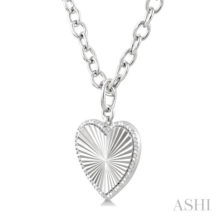 Silver Heart Fluted Medallion Diamond Pendant