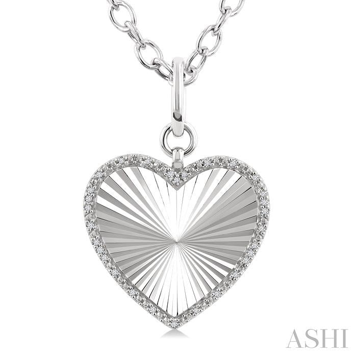 Silver Heart Fluted Medallion Diamond Pendant