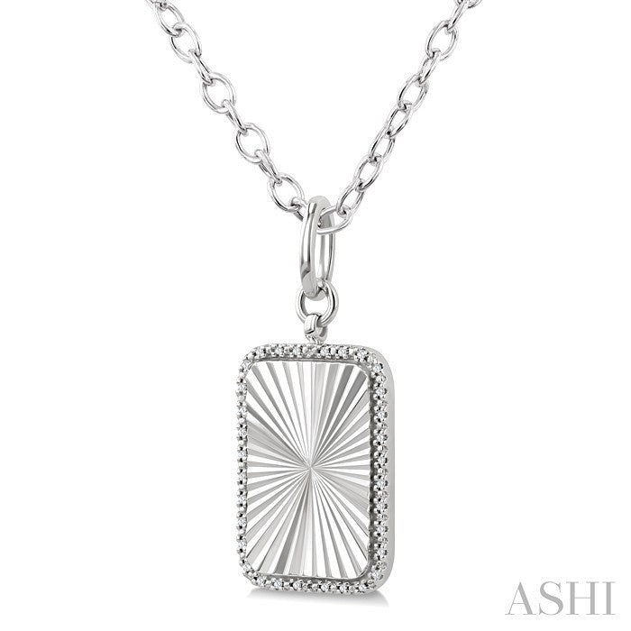 Silver Rectangular Fluted Medallion Diamond Pendant