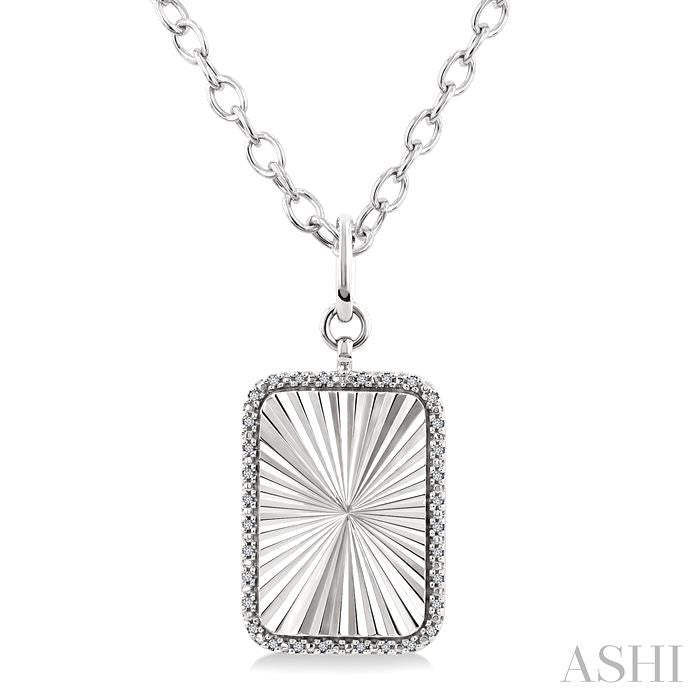 Silver Rectangular Fluted Medallion Diamond Pendant