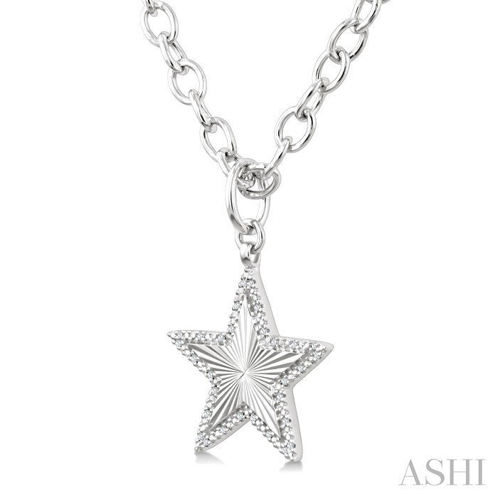 Silver Star Fluted Medallion Diamond Pendant