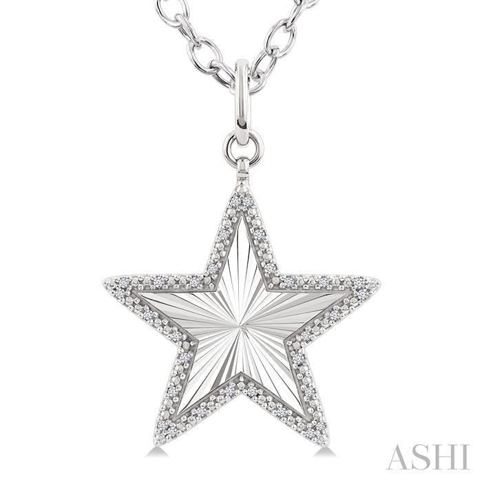 Silver Star Fluted Medallion Diamond Pendant