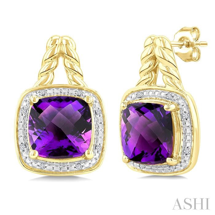 Gold Vermeil Cushion Shape Gemstone & Diamond Earrings