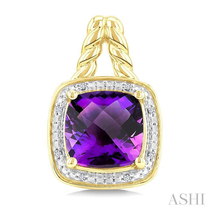 Gold Vermeil Cushion Shape Gemstone & Diamond Earrings