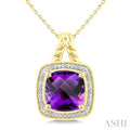 Gold Vermeil Cushion Shape Gemstone & Diamond Pendant