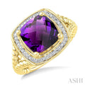Gold Vermeil Cushion Shape Gemstone & Diamond Ring