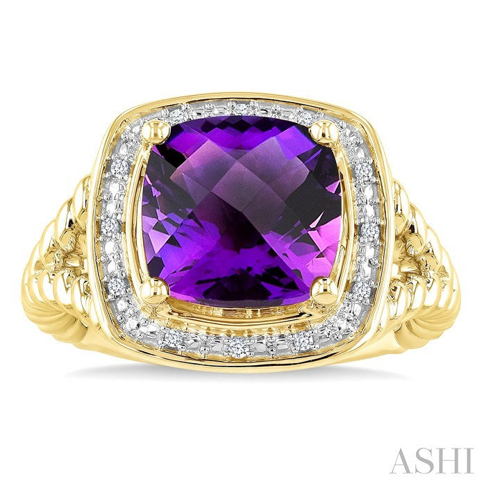 Gold Vermeil Cushion Shape Gemstone & Diamond Ring