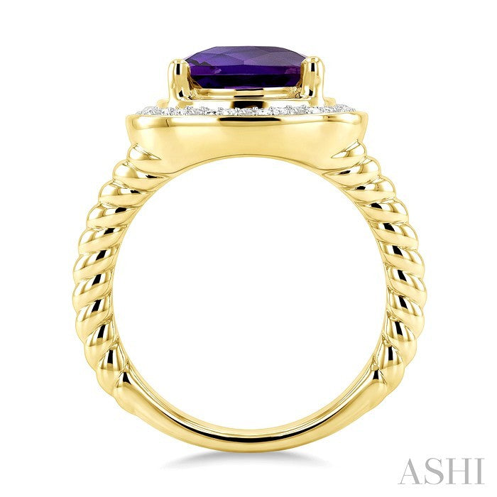 Gold Vermeil Cushion Shape Gemstone & Diamond Ring