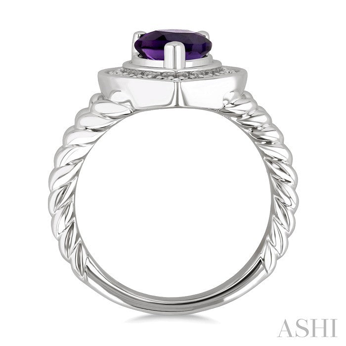 Silver Pear Shape Gemstone & Diamond Ring