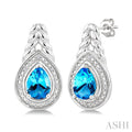 Silver Pear Shape Gemstone & Diamond Earrings