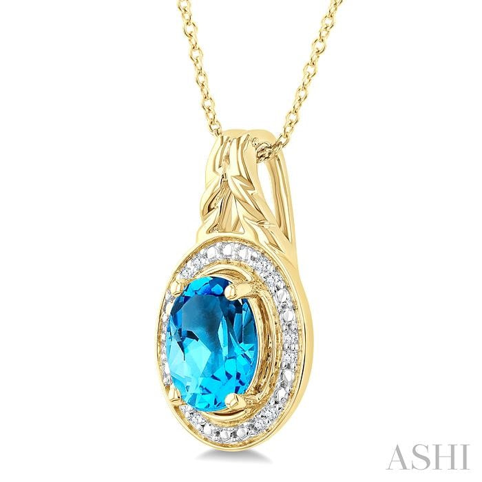 Gold Vermeil Oval Shape Gemstone & Diamond Pendant