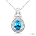 Silver Pear Shape Gemstone & Diamond Pendant