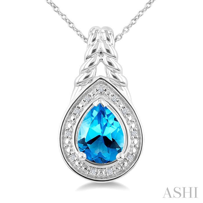 Silver Pear Shape Gemstone & Diamond Pendant