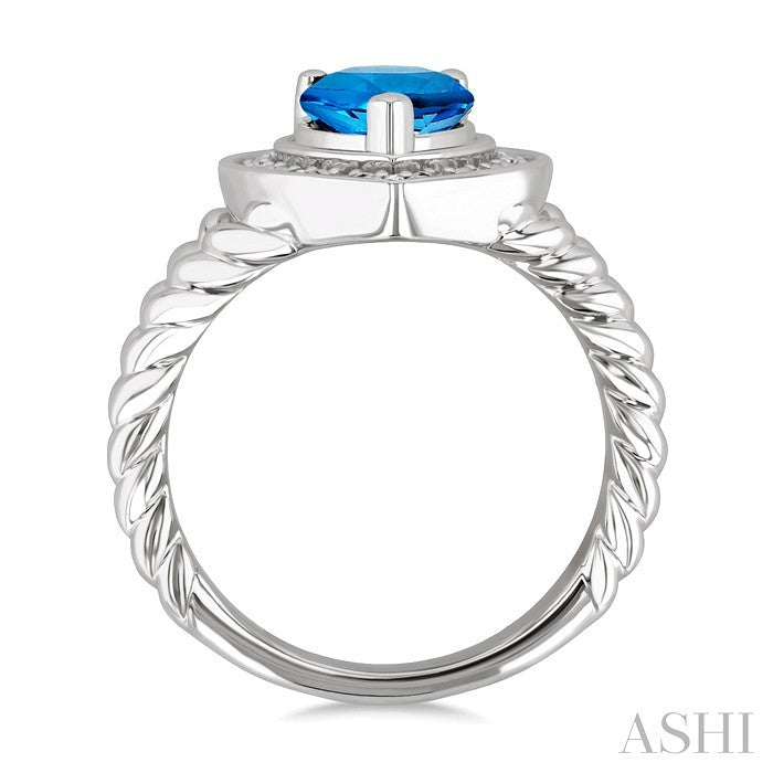 Silver Pear Shape Gemstone & Diamond Ring