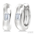 Emerald Shape Bezel Set Diamond Huggie Fashion Earrings