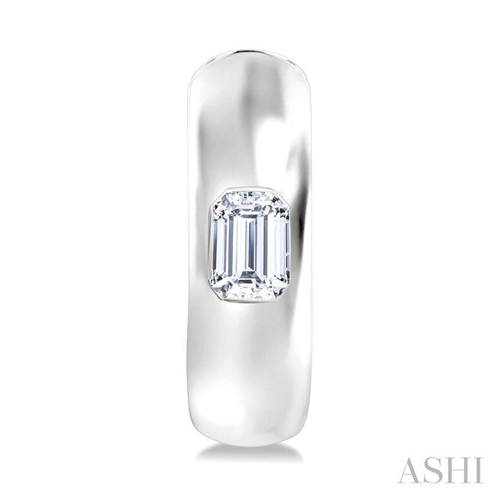 Emerald Shape Bezel Set Diamond Huggie Fashion Earrings
