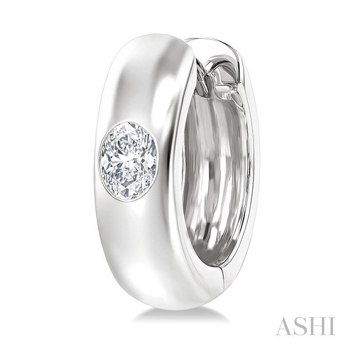 Oval Shape Bezel Set Diamond Huggie Fashion Earrings