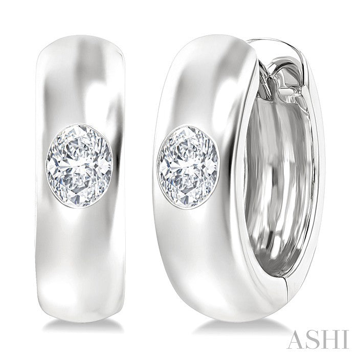 Oval Shape Bezel Set Diamond Huggie Fashion Earrings