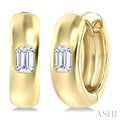 Emerald Shape Bezel Set Diamond Huggie Fashion Earrings