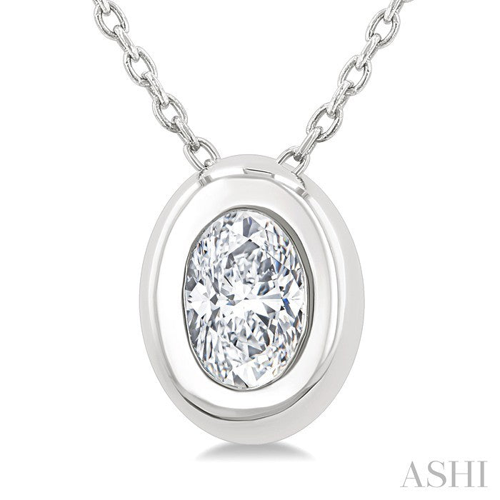 Oval Shape Bezel Set Bubble Diamond Pendant