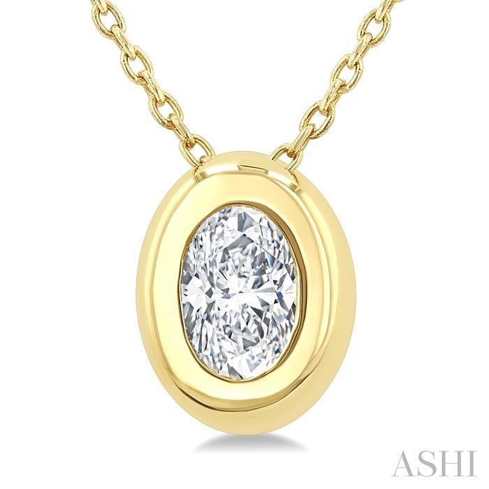 Oval Shape Bezel Set Bubble Diamond Pendant