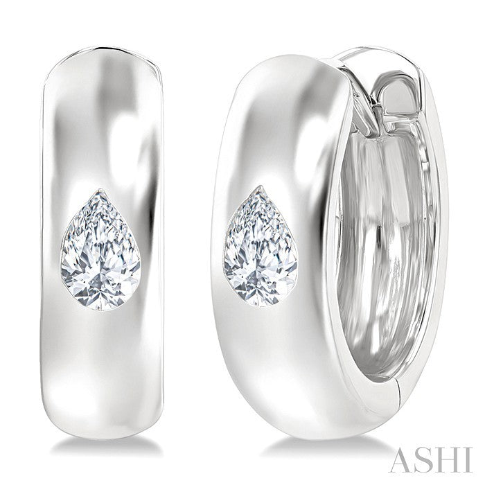 Pear Shape Bezel Set Diamond Huggie Fashion Earrings