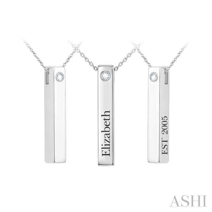 Elizabeth, Est 2005' Gemstone Engraved Bar Name Pendant