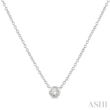 1/10 ctw Bezel Round Cut Diamond Petite Fashion Pendant With Chain in 10K White Gold