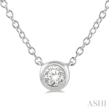 1/10 ctw Bezel Round Cut Diamond Petite Fashion Pendant With Chain in 10K White Gold