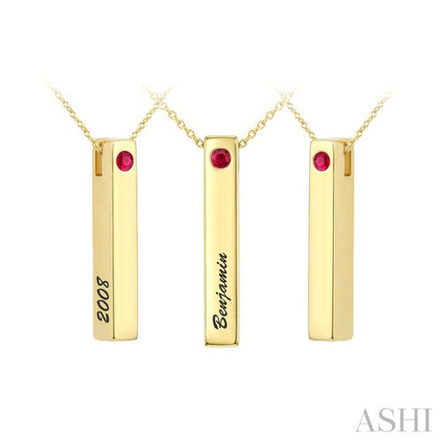 '2008, Benjamin' Gemstone Engraved Bar Name Pendant