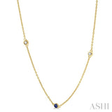 1.75 MM Sapphire and 1/6 Ctw Round Cut Diamond Precious Station Necklace in 14K Yellow Gold