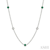 2.85 MM Emerald and 1/2 Ctw Round Cut Diamond Precious Station Necklace in 14K White Gold