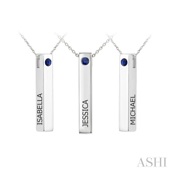 'Isabella, Jessica, Michael' Gemstone Engraved Bar Name Pendant